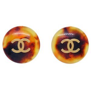 Chanel Button Earrings Clip-On Brown 97P 131643